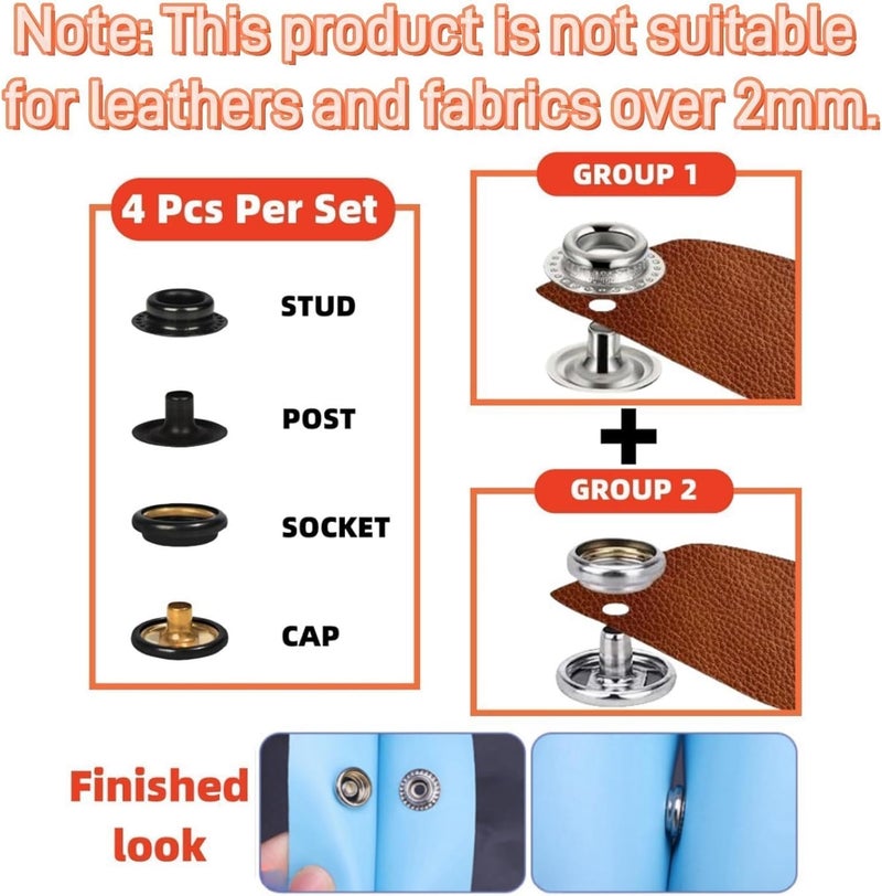 SUNOR 100 Sets Snap Buttons,Heavy Duty Snap Fasteners Kit 15mm Metal Snaps Canvas Snaps,Press Stud for Clothing Leather Boat Cover Fabric - Image 4